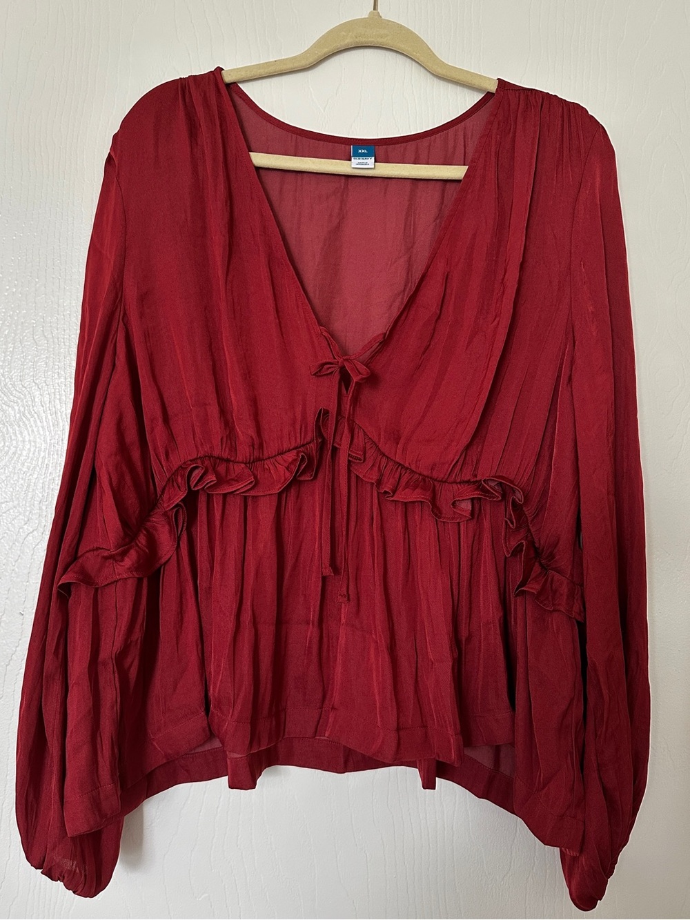 Old Navy Burgundy Ruffle Tie-Front Blouse